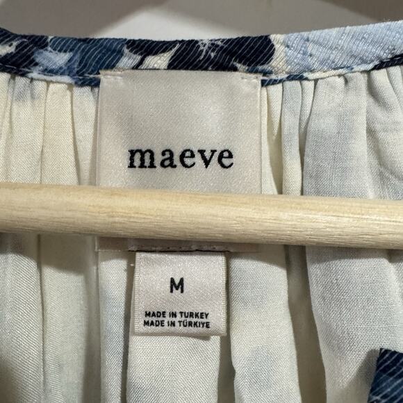 Anthropologie Maeve Long-Sleeve V-Neck Mini Swing Dress in Blue Medium - Picture 6 of 7